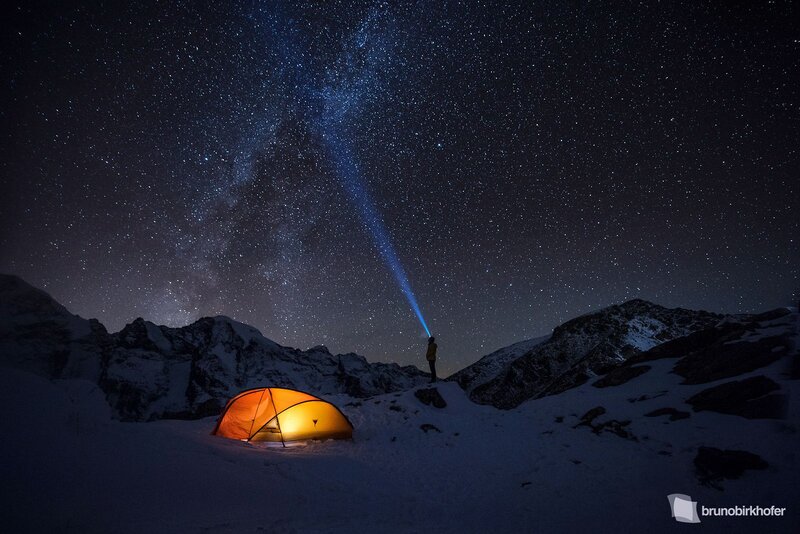 Person with Tent in Mountains