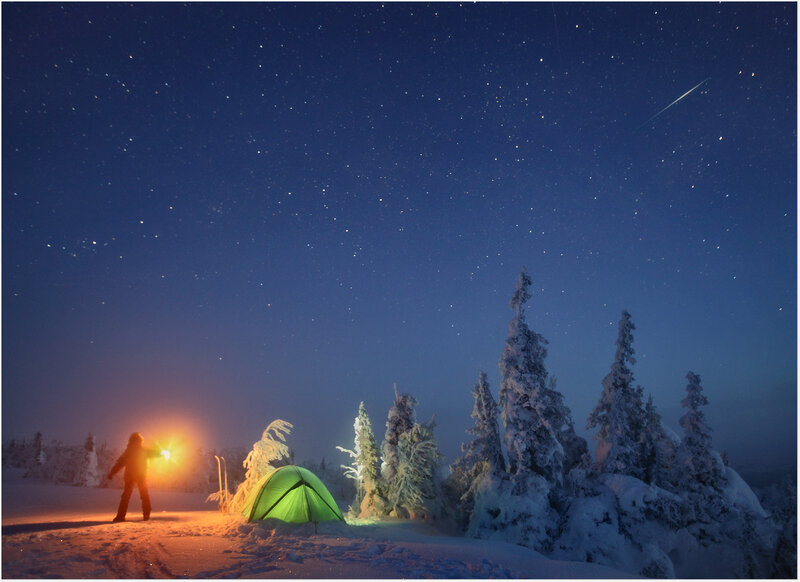 Person with Tent in Snow