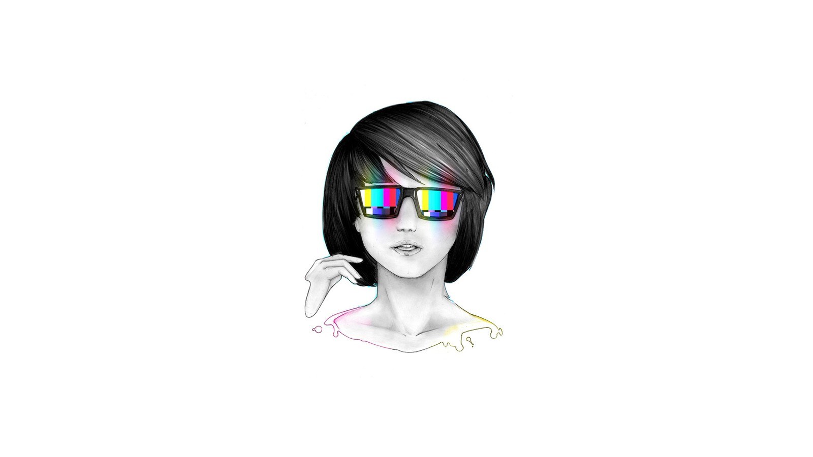 person with test pattern glasses