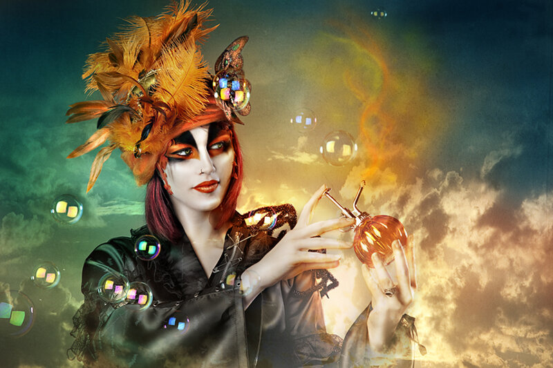 Person with Theatrical Makeup — Black, Dramatic, Digital Art
