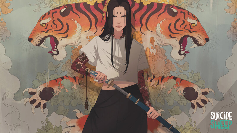 Person with Tiger Background