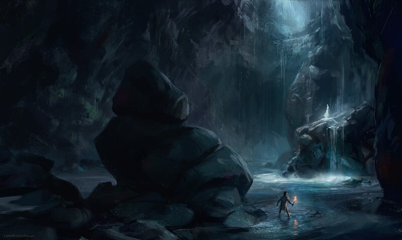 Person with Torch in Cave