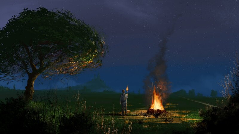Person with Torch Near Fire