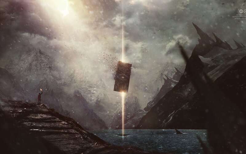 Person with Torch on Cliff