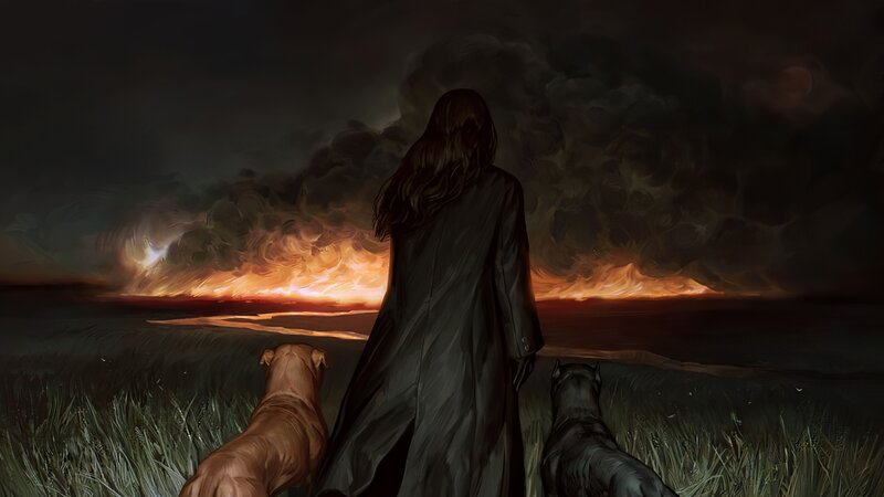 Person with Two Dogs — Black
