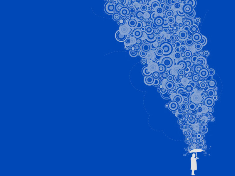 person with umbrella and bubble pattern