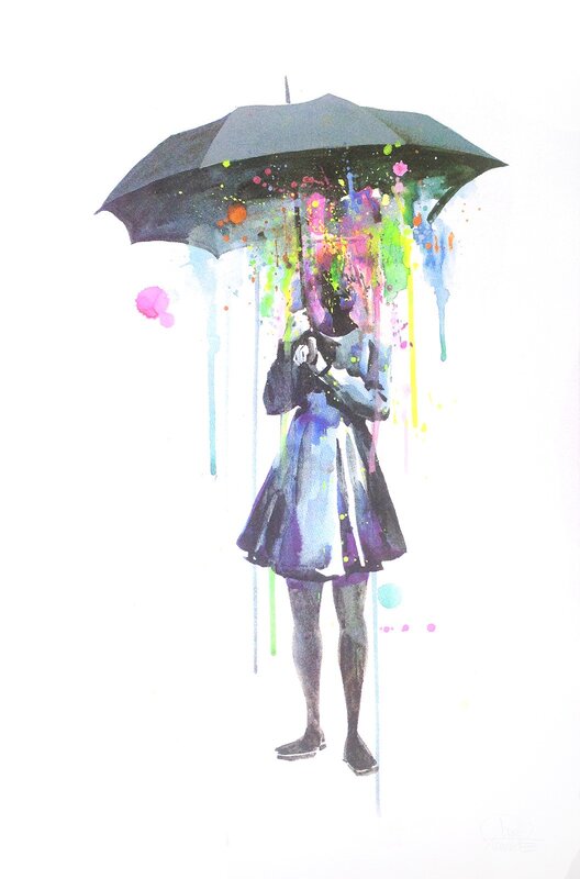 Person with Umbrella — Black, Colorful