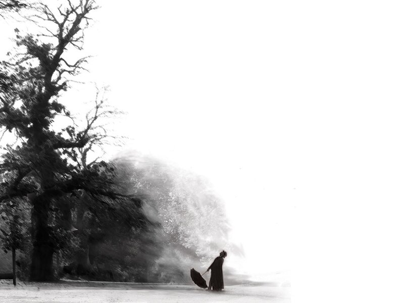 Person with Umbrella — Black, Dramatic, Photograph