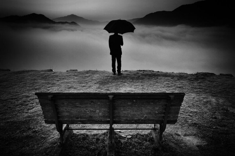 Person with Umbrella — Black, Dramatic
