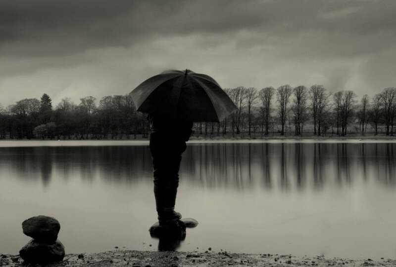 Person with Umbrella — Black, Somber