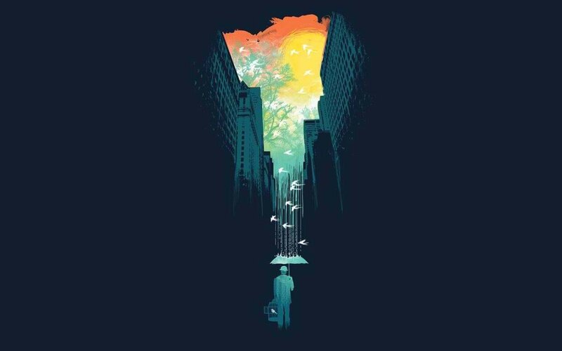 Person with Umbrella — Blue, Dramatic, Sunset
