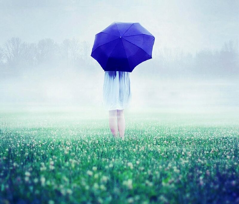 Person with Umbrella — Blue, Misty