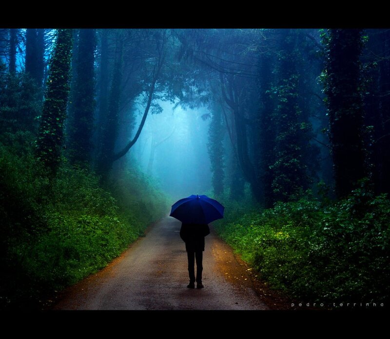 Person with Umbrella — Blue, Mysterious