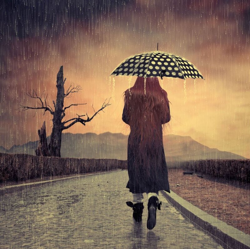 Person with Umbrella — Brown, Dramatic
