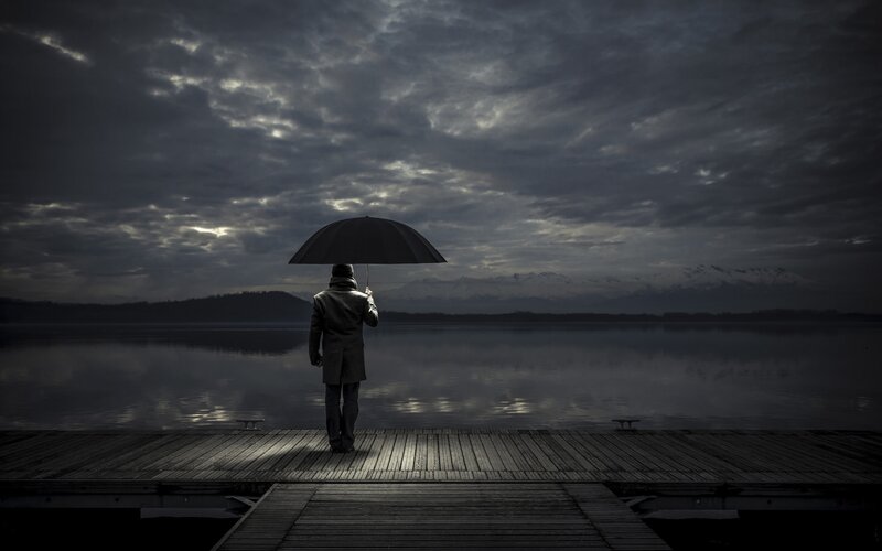 Person with Umbrella — Gray, Dramatic