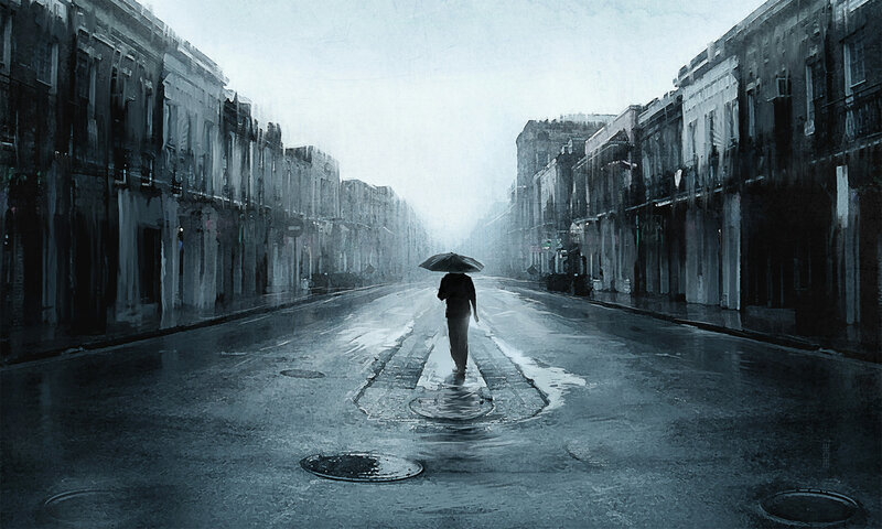 Person with Umbrella — Gray, Melancholic