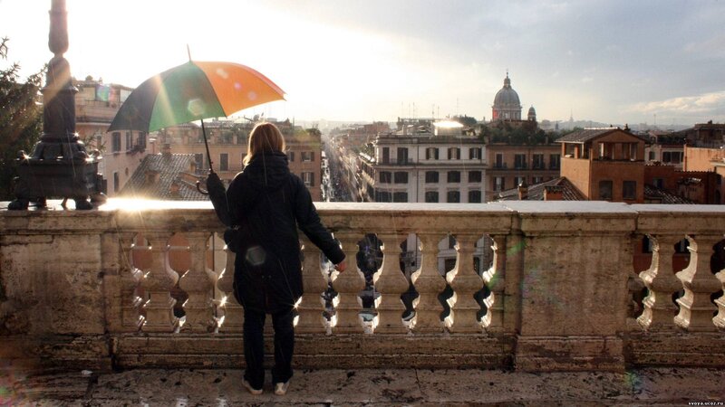 Person with Umbrella — Gray, Serene, Sunset