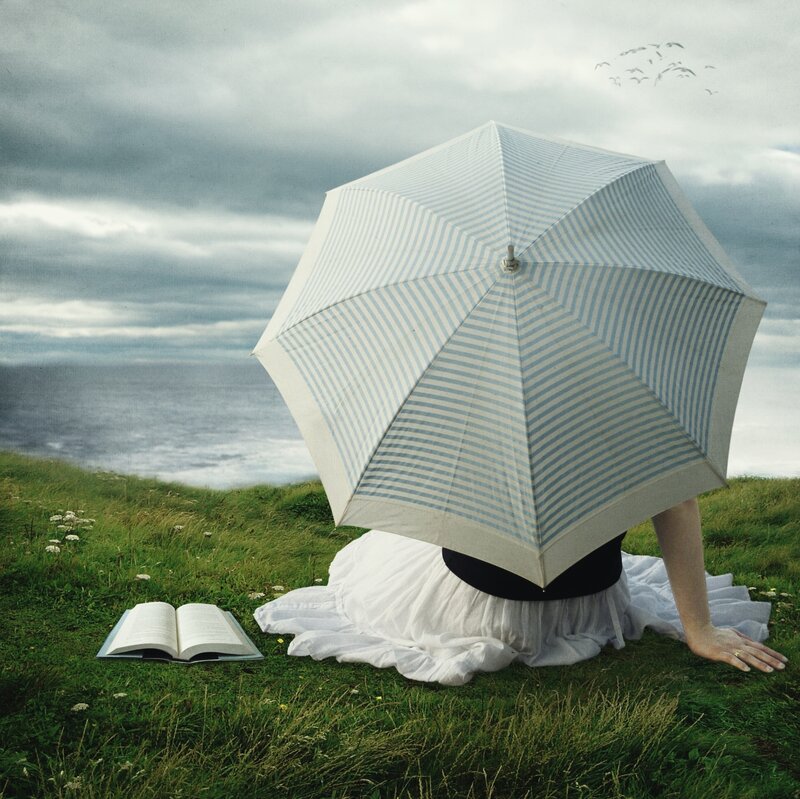 Person with Umbrella — Green, Dramatic