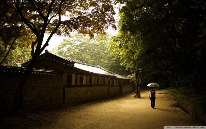 Person with Umbrella — Green, Serene