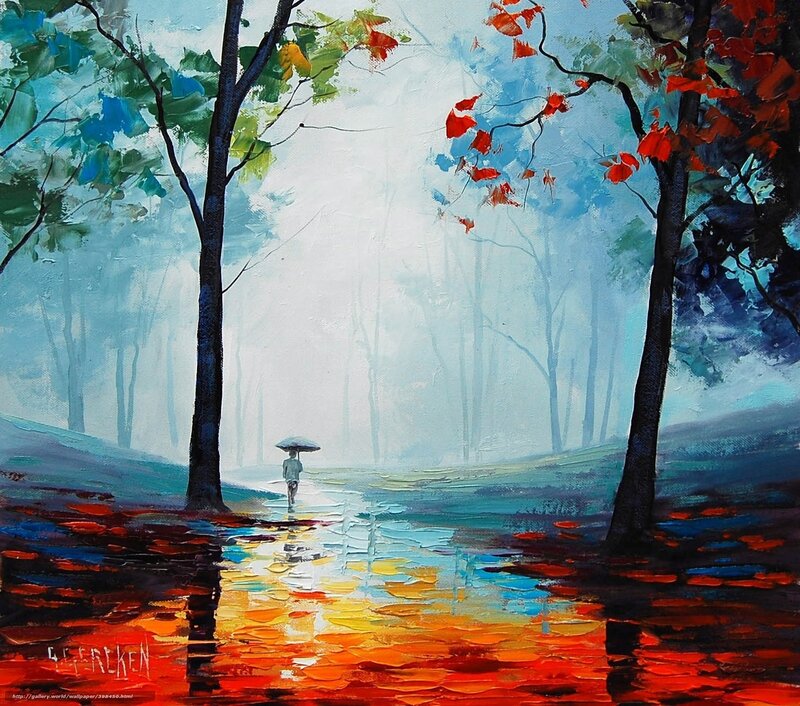 Person with Umbrella in Autumn Forest