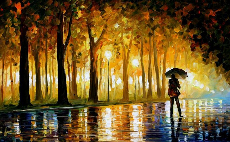 Person with umbrella in autumn park