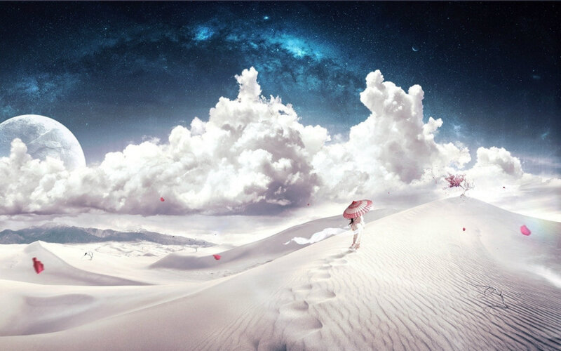 Person with Umbrella in Desert