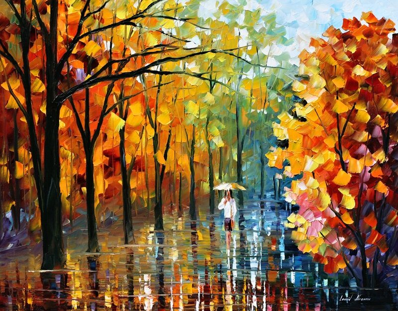 Person with Umbrella in Forest — Yellow
