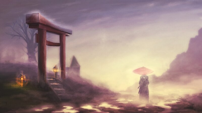 Person with Umbrella in Mist