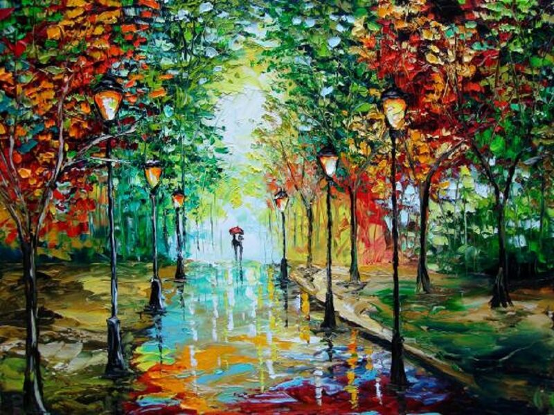Person with Umbrella in Park — Green