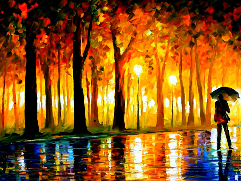 Person with Umbrella in Park — Orange, Dramatic