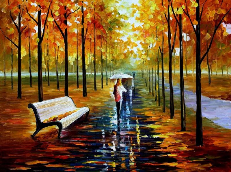 Person with Umbrella in Park — Orange