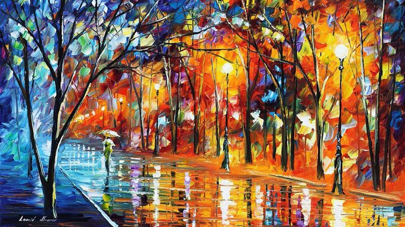 Person with Umbrella in Park — Orange, Vibrant