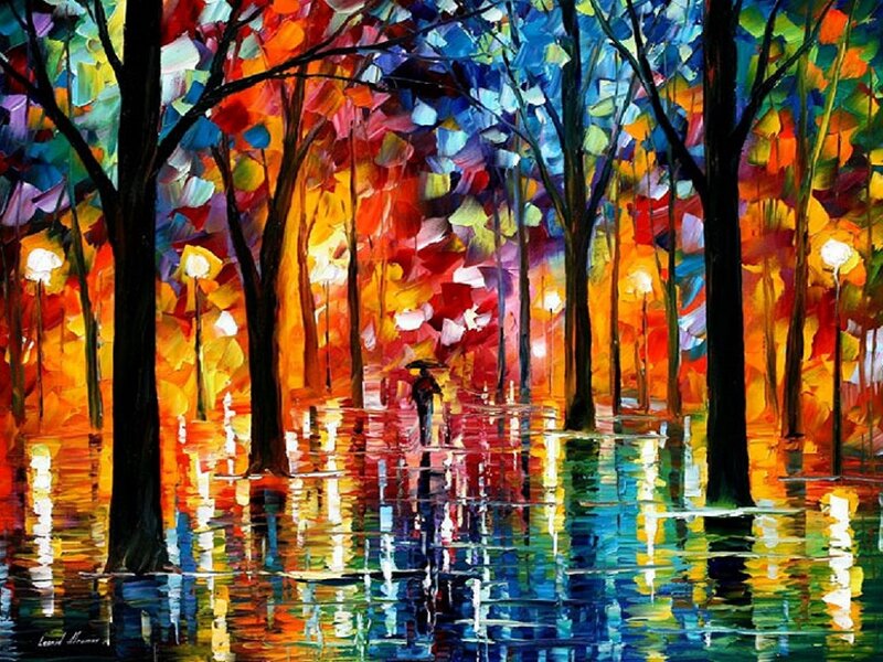 Person with Umbrella in Park — Red
