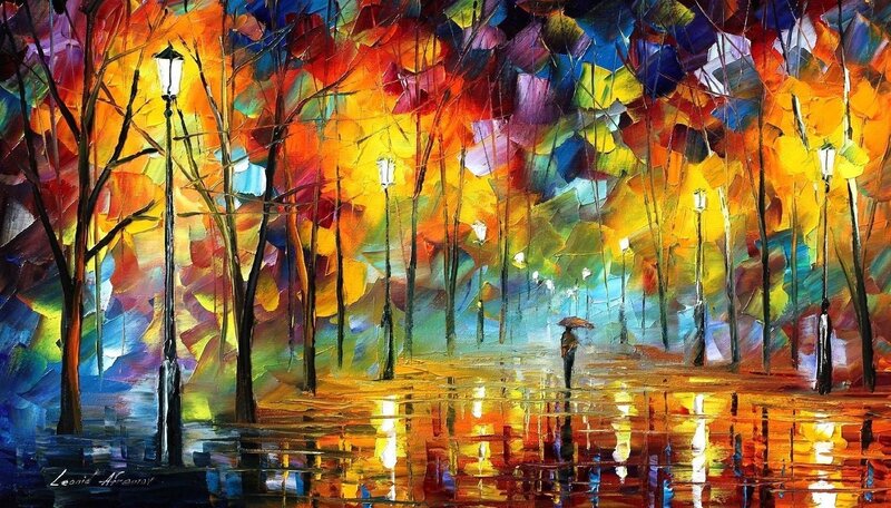 Person with Umbrella in Park — Yellow, Dramatic