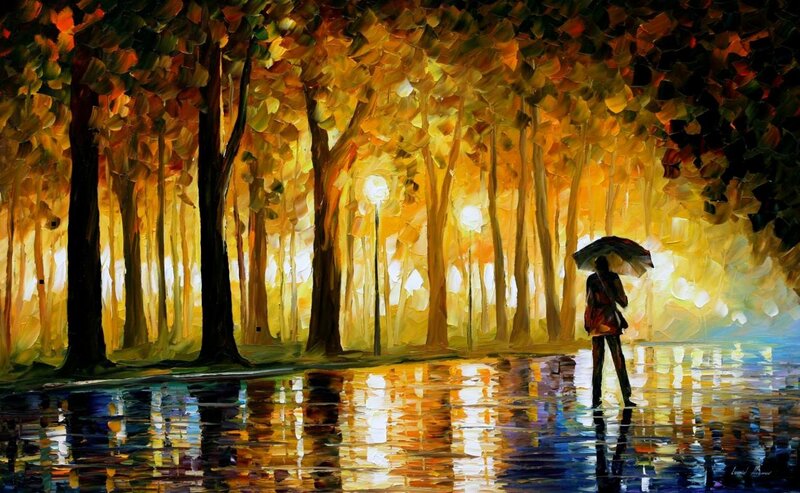 Person with Umbrella in Park — Yellow