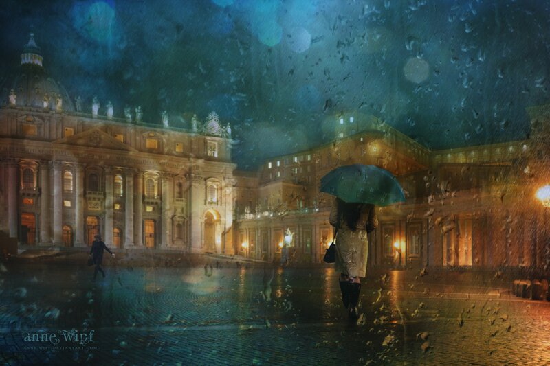 Person with Umbrella in Rain — Blue, Dramatic