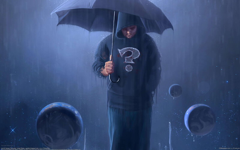 Person with Umbrella in Rain — Blue