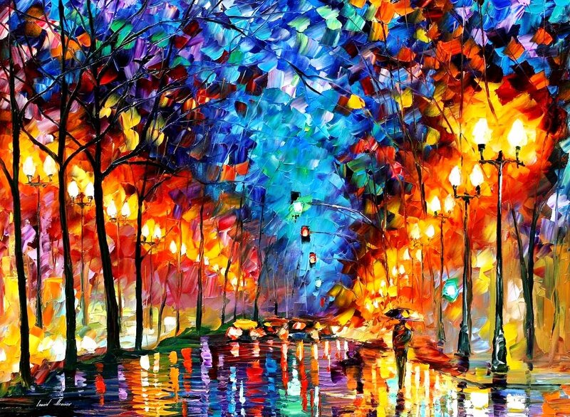 Person with Umbrella in Rain — Blue, Vibrant