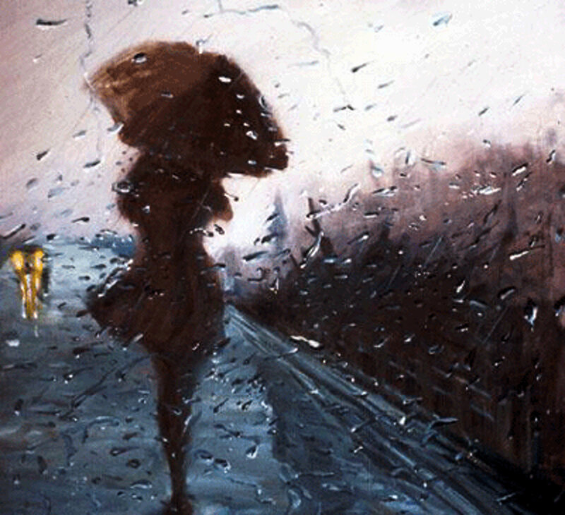 Person with Umbrella in Rain — Brown