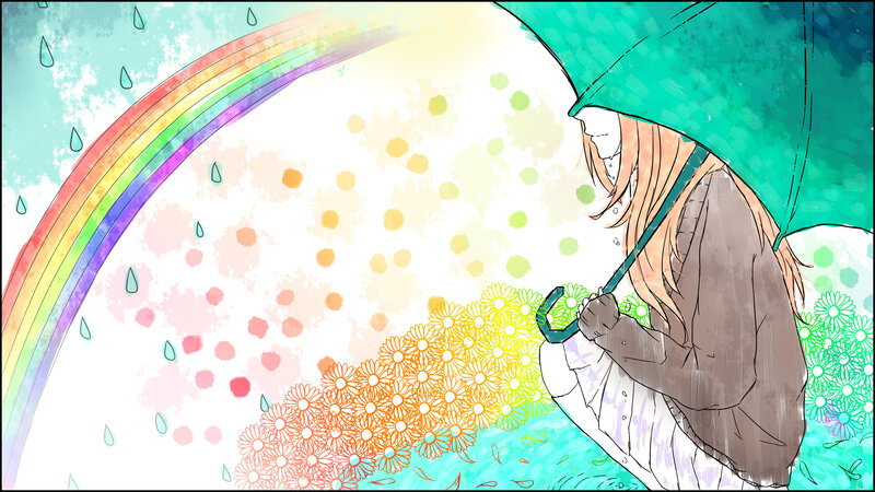 Person with Umbrella in Rain — Green, Serene