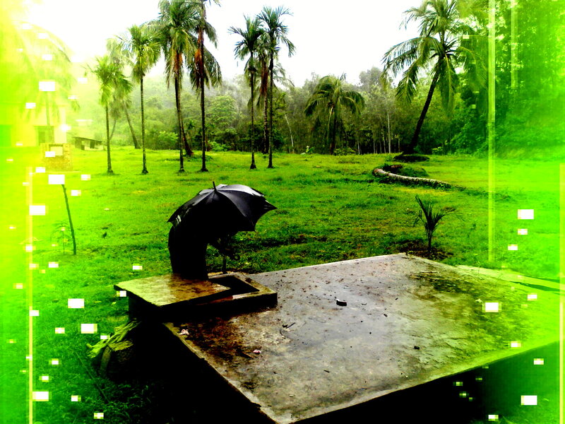 Person with Umbrella in Rain — Green