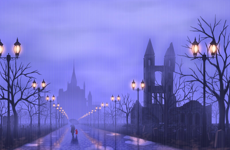 Person with Umbrella in Rain — Purple