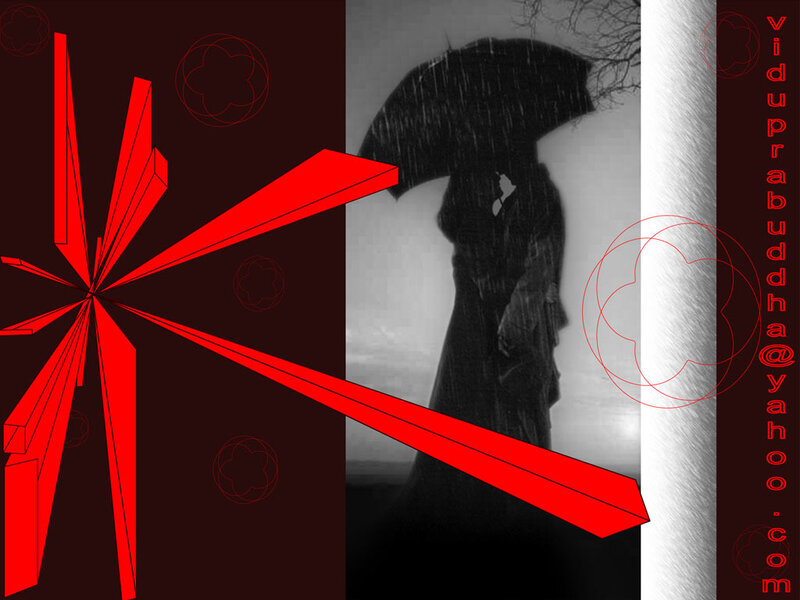 Person with Umbrella in Rain — Red, Dramatic, Night, Digital Art