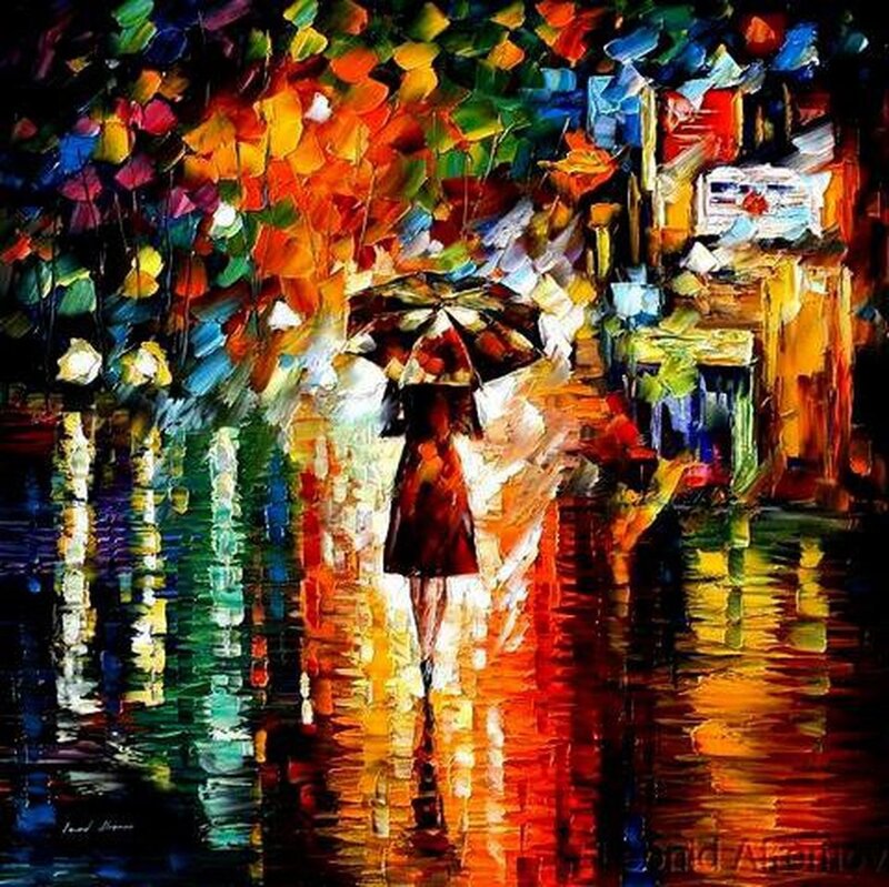Person with Umbrella in Rain — Red