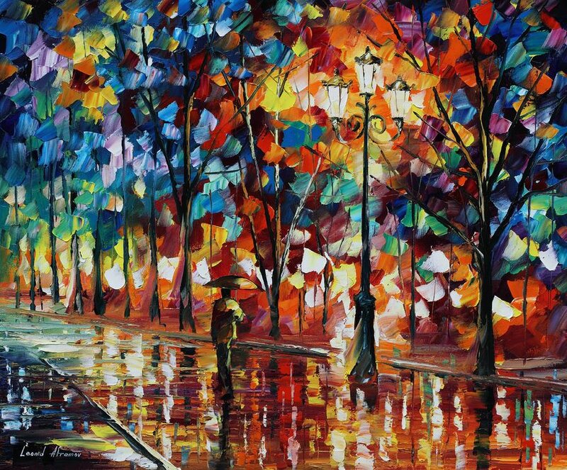 Person with Umbrella in Rain — Red, Vibrant