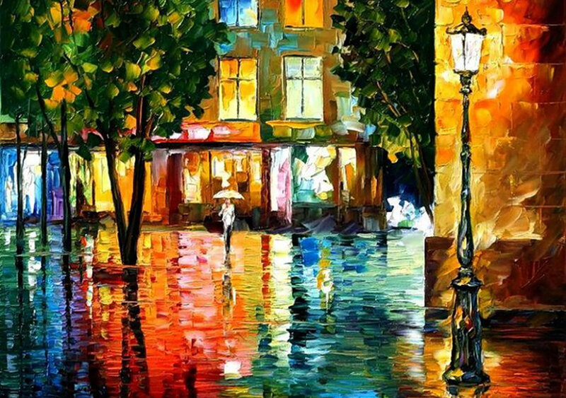 Person with Umbrella in Rain — Yellow, Dramatic