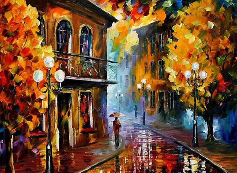Person with Umbrella in Rain — Yellow, Serene
