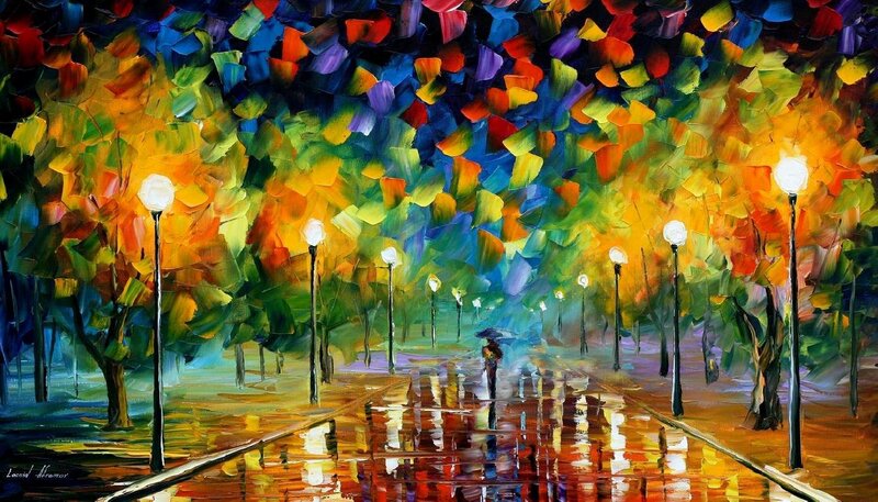 Person with Umbrella in Rain — Yellow, Vibrant