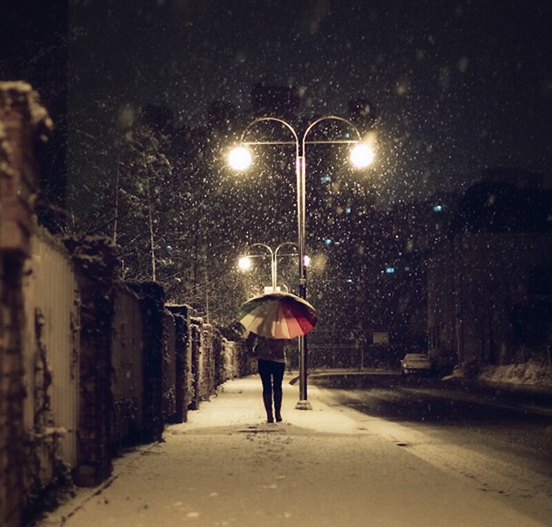 Person with Umbrella in Snow — Black