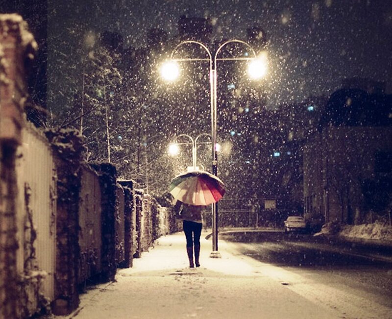 Person with Umbrella in Snow — White, Quiet